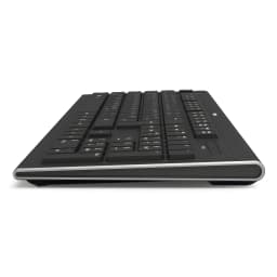 Teclado sem fios preto Hama Cortino com layout espanhol, perfil baixo, teclas chiclete e moldura prateada lateral, design fino e elegante