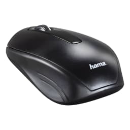 Rato sem fios Hama Cortino preto, ergonómico, design compacto com roda de scroll e botão central, acabamento mate e logótipo Hama em branco