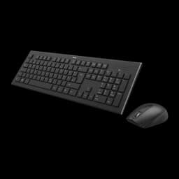 Teclado e rato sem fios Hama Cortino em preto, layout espanhol, teclas de perfil baixo e teclado numérico; rato ergonómico com scroll e 2 botões laterais