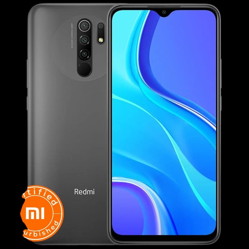 Xiaomi Redmi 9 4GB 64GB cinzento com ecrã grande, notch em gota, quatro câmaras traseiras verticais e sensor de impressão digital; certificado refurbished