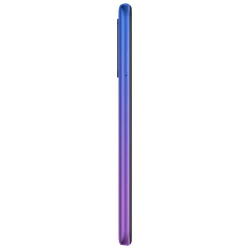 Xiaomi Redmi 9 4GB/64GB cinzento refurbished, perfil lateral ultrafino com módulo de câmera discreto e acabamento degradê azul a roxo elegante