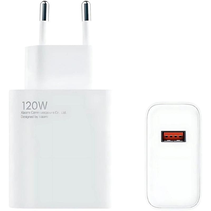 Xiaomi 120W HyperCharge Combo USB Tipo-A Branco - Carregador de smartphone imagem frontal e traseira do carregador de parede