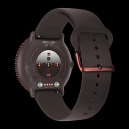 Relógio Polar Ignite 3 marrom com pulseira de silicone, fecho metálico, sensores de saúde no verso e caixa 43 mm; tela AMOLED 1,28 pol 416x416 touch