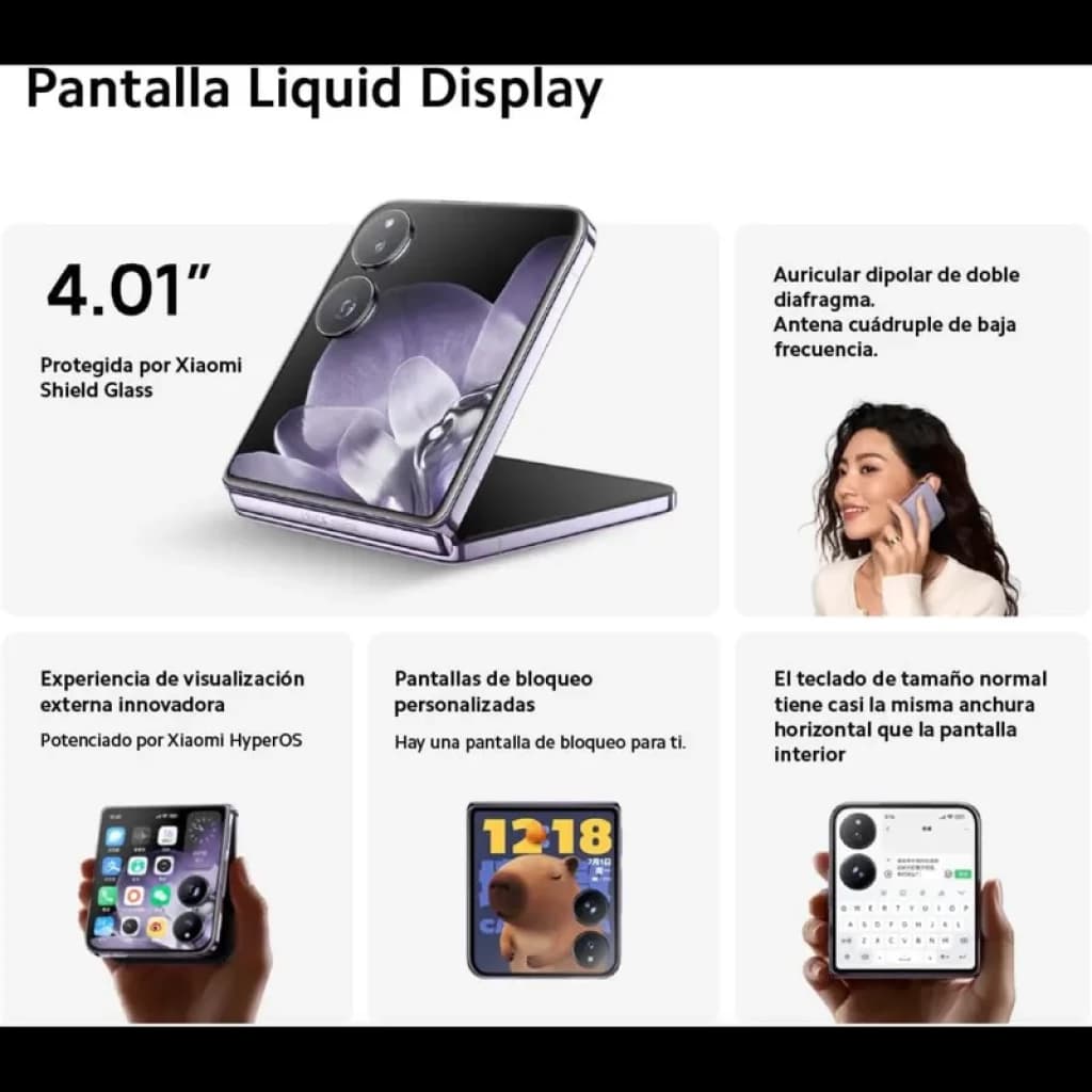 Xiaomi Mix Flip 5G negro con pantalla externa 4.01 protegida por Xiaomi Shield Glass, doble cámara trasera grande y diseño plegable compacto 12GB/512GB