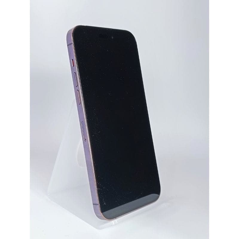 iPhone 14 Pro Max 128Go Violet Intense renouvelé, état excellent : écran large noir, bords violets mats, bouton latéral et volume visibles, design premium