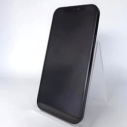 iPhone 14 Pro Max 256GB Negro Espacial renovado en estado excelente; pantalla grande sin marcas visibles, bordes lisos, en soporte inclinado minimalista.