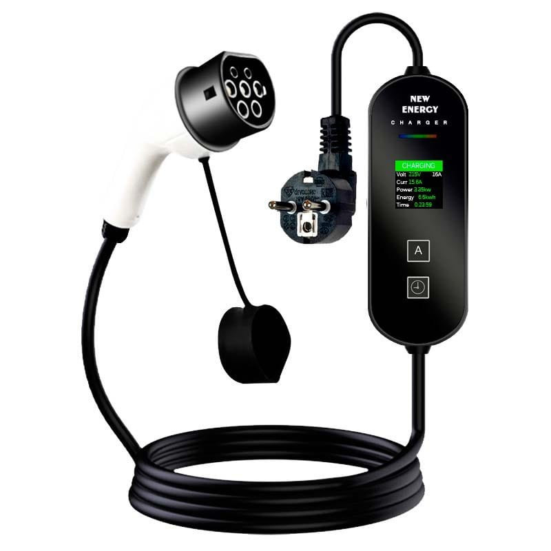Carregador de carro elétrico EV 16A/3,5KW/10M com ecrã LCD e conetor de ficha - Item
