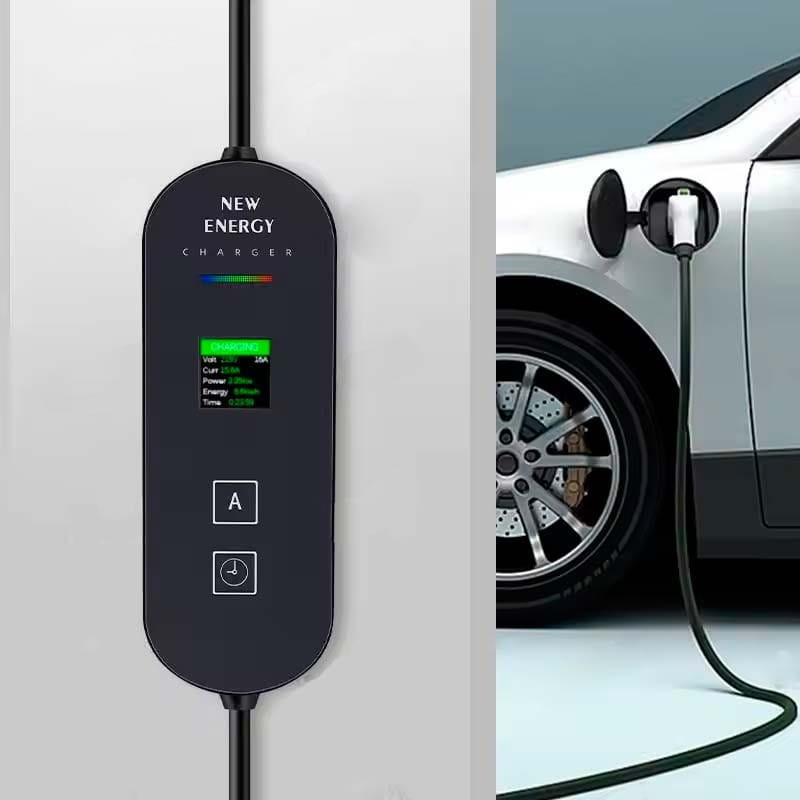 Carregador de carro elétrico EV 16A/3,5KW/10M com ecrã LCD e conetor de ficha - Item2
