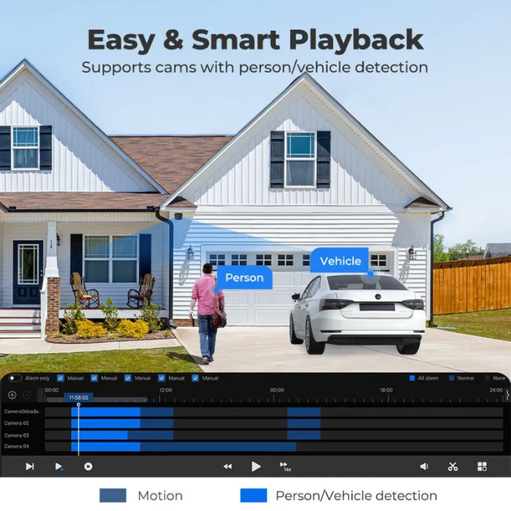 Reolink NVS8 negro, frontal minimalista con logo, indicadores LED PWR y HDD, puerto USB derecho, diseño rectangular para montaje en rack - Ítem3