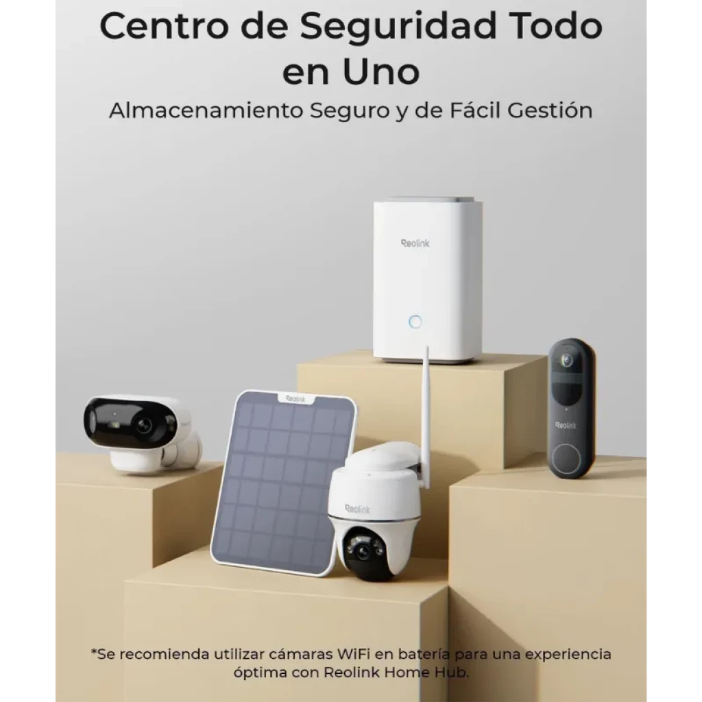 Reolink Home Hub Centro de Control para Cámaras de Seguridad en color blanco, diseño rectangular vertical con logo frontal y aro LED azul en la parte inferior - Ítem1