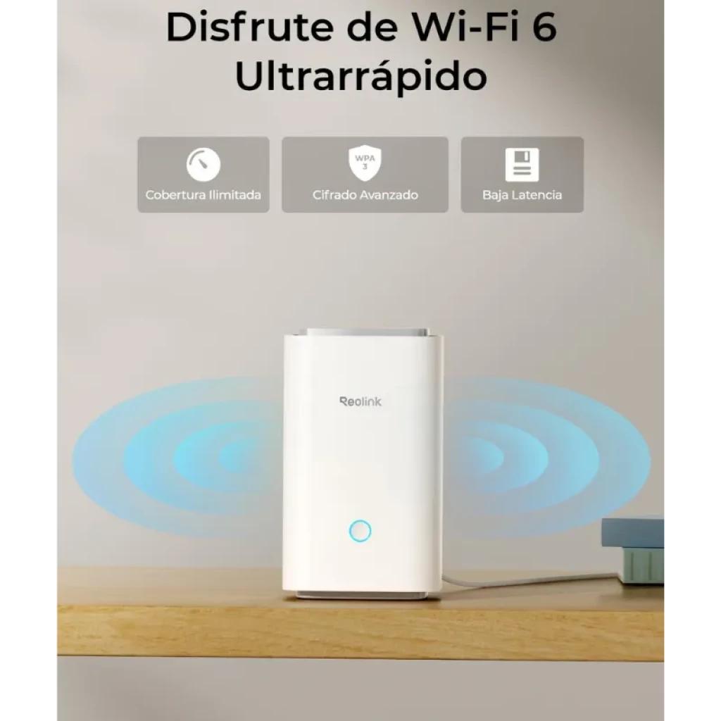 Reolink Home Hub Centro de Control para Cámaras de Seguridad en color blanco, diseño rectangular vertical con logo frontal y aro LED azul en la parte inferior - Ítem3