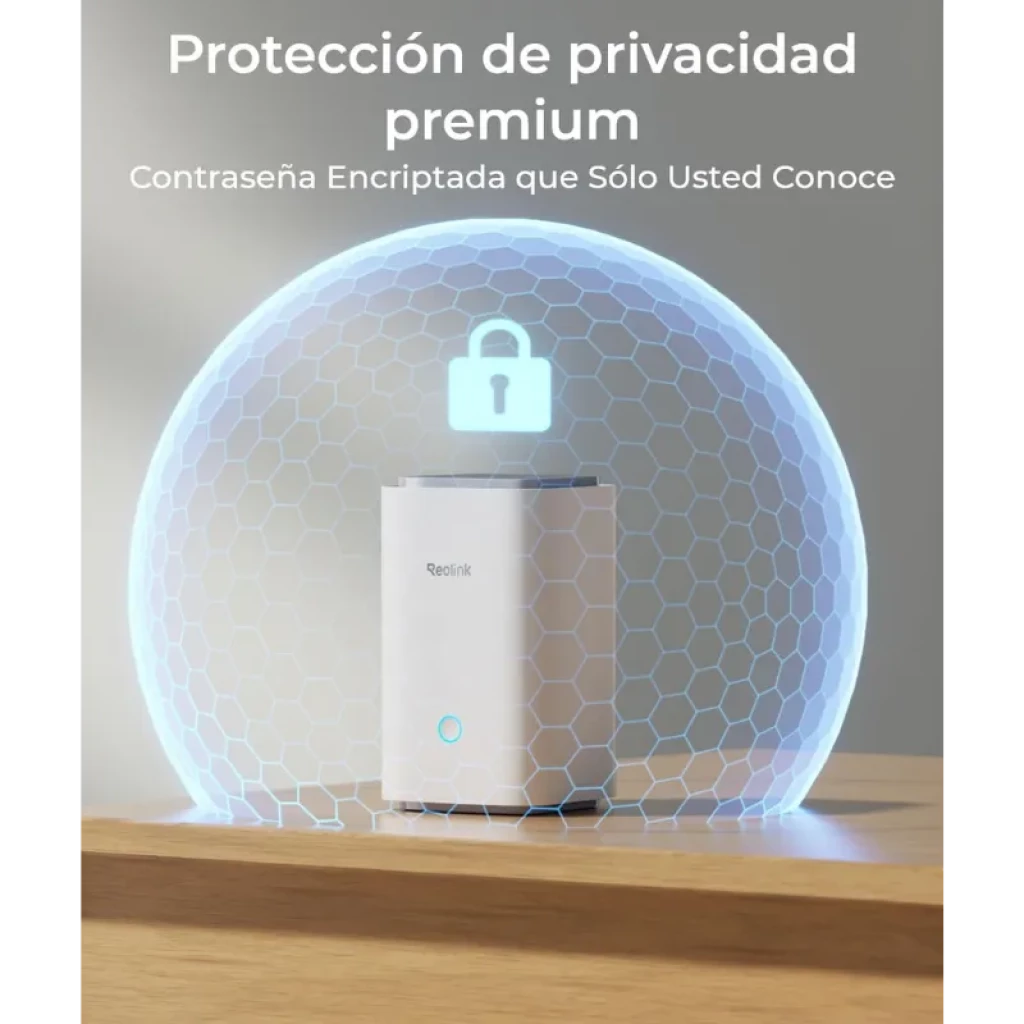 Reolink Home Hub Centro de Control para Cámaras de Seguridad en color blanco, diseño rectangular vertical con logo frontal y aro LED azul en la parte inferior - Ítem6
