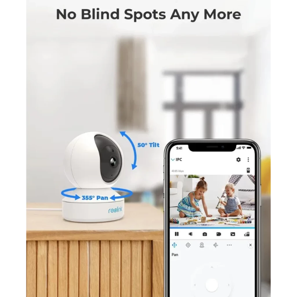 Câmara Reolink E Series E320 3MP, esfera branca com lente preta, base estável, WiFi, visão noturna IR, design PT para vigilância interior - Item4