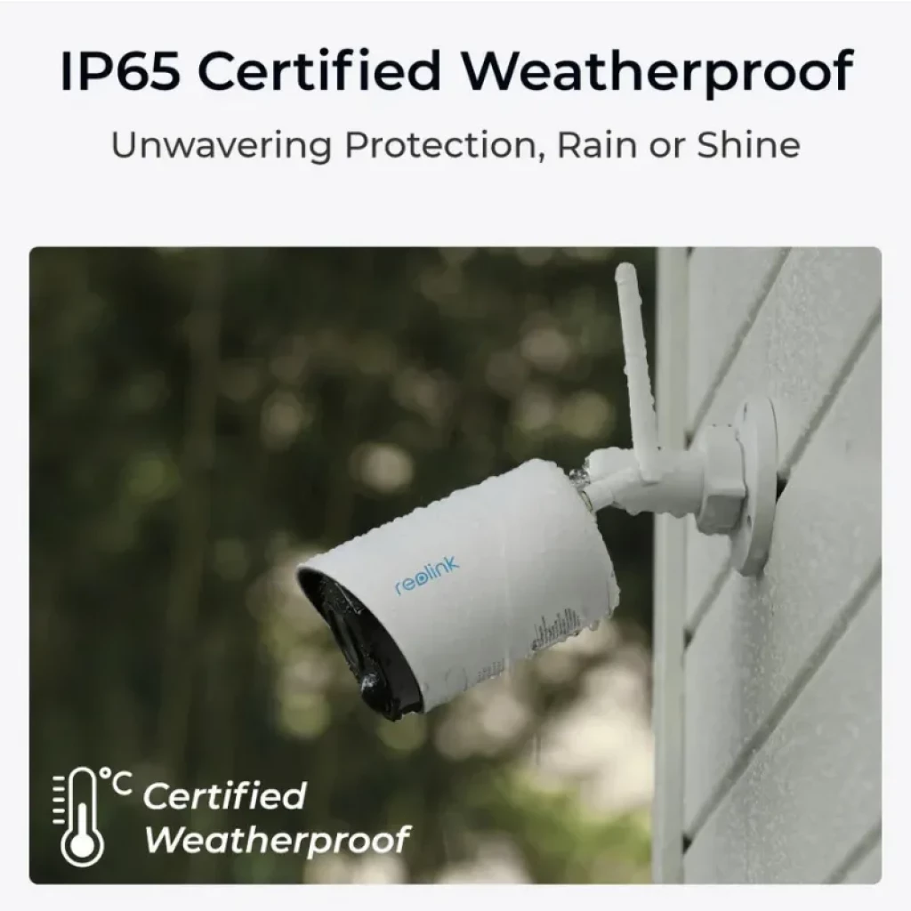 Reolink Argus Series B320 Branca 3MP para exterior com caixa cilíndrica, antena WiFi, base ajustável e frente preta com lente e sensor inferiores - Item4