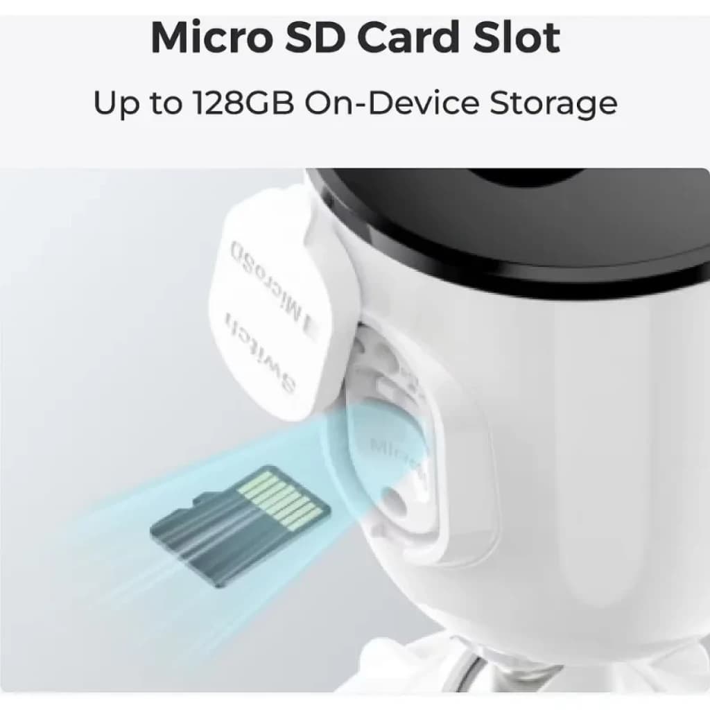 Ranhura microSD integrada até 128 GB na câmara Reolink Argus Series B310; tampa protetora, design branco, montagem exterior IP65, visão noturna a cores 3MP