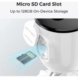 Ranhura microSD integrada até 128 GB na câmara Reolink Argus Series B310; tampa protetora, design branco, montagem exterior IP65, visão noturna a cores 3MP