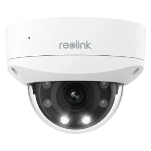 Reolink P437, cámara domo blanca con lente central y cuatro LEDs infrarrojos visibles
