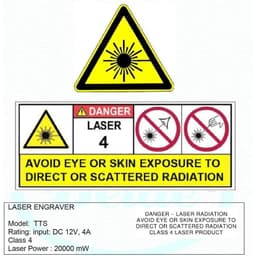 Graveur laser Two Trees TTS 20 Pro 20 W haute vitesse 30 000 mm/min 418 x 418 mm Noir avertissement