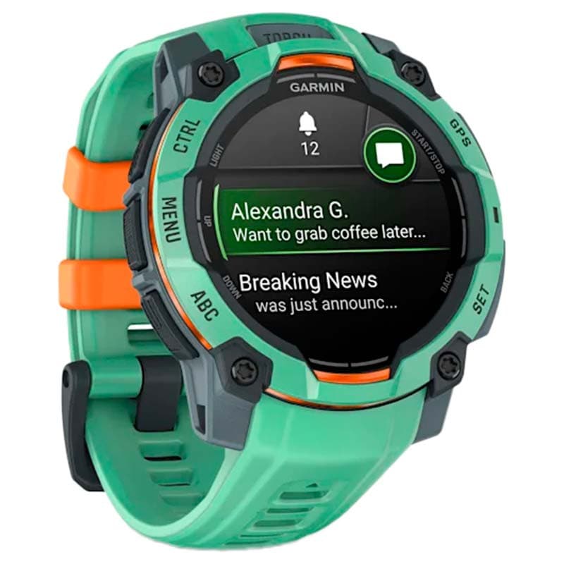 Garmin Instinct 3 AMOLED 45mm Verde con Correa Verde - vista frontal y lateral