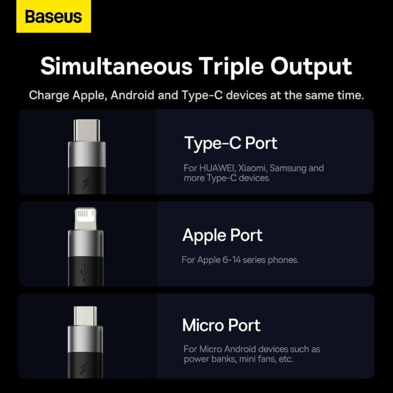 Baseus StarSpeed Series Negro - Cable USB 3 en 1 USB-C/Micro/Lightning - Ítem4