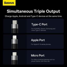 Baseus StarSpeed Series Black - Cabo USB 3 em 1 USB-C/Micro/Lightning imagem dos 3 tipos de conectores