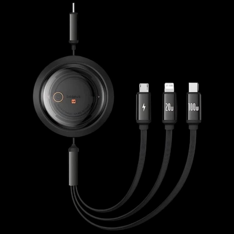 Baseus Free2Draw Preto - Cabo USB-C 3 em 1 USB-C/Lightning/Micro USB-C