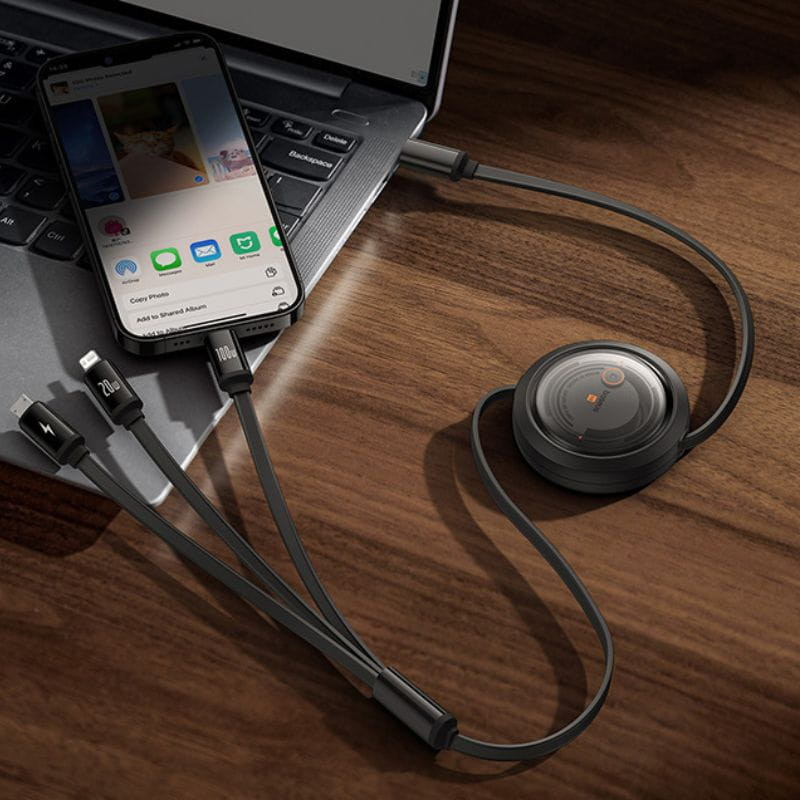 Baseus Free2Draw Noir - Câble USB-C 3-en-1 USB-C/éclairage/micro USB-C - Ítem1