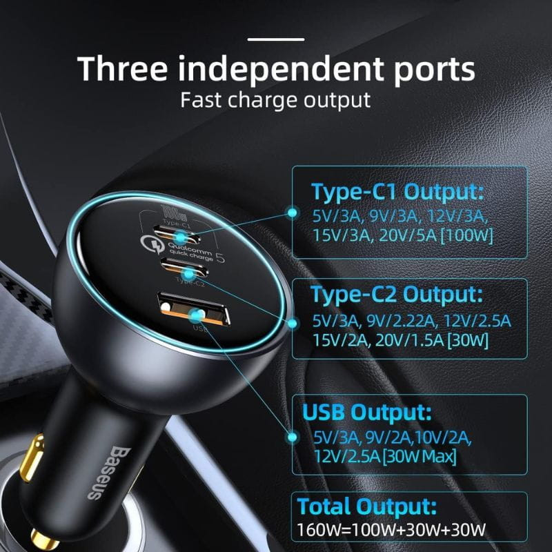 Baseus Qualcomm 160W - Chargeur de voiture 2xUSB-C 1xUSB-A - Ítem4
