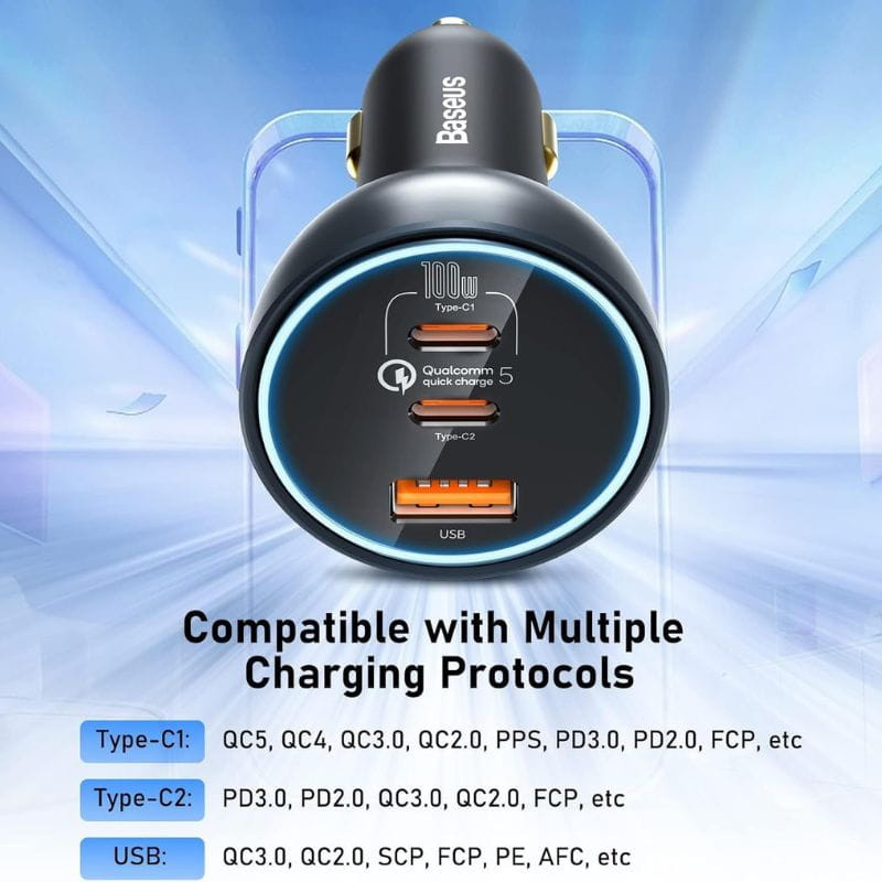 Baseus Qualcomm 160W - Chargeur de voiture 2xUSB-C 1xUSB-A - Ítem3
