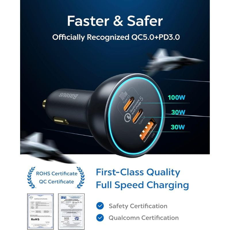 Baseus Qualcomm 160W - Chargeur de voiture 2xUSB-C 1xUSB-A - Ítem1