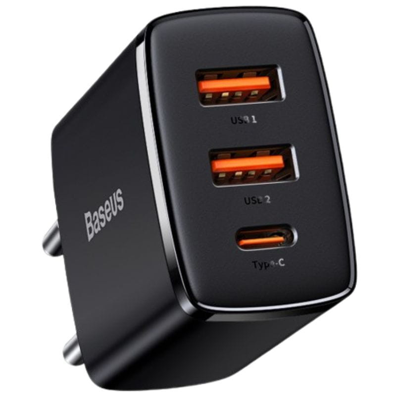Baseus Compact Quick Charger 30W Negro - Cargador de pared 2xUSB-A 1xUSB-C - Ítem