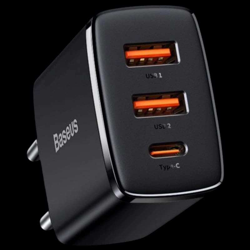 Baseus Compact Quick Charger 30W Black - Chargeur mural 2xUSB-A 1xUSB-C