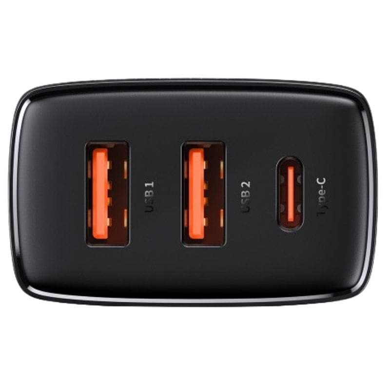 Baseus Compact Quick Charger 30W Noir - Chargeur mural 2xUSB-A 1xUSB-C image arrière