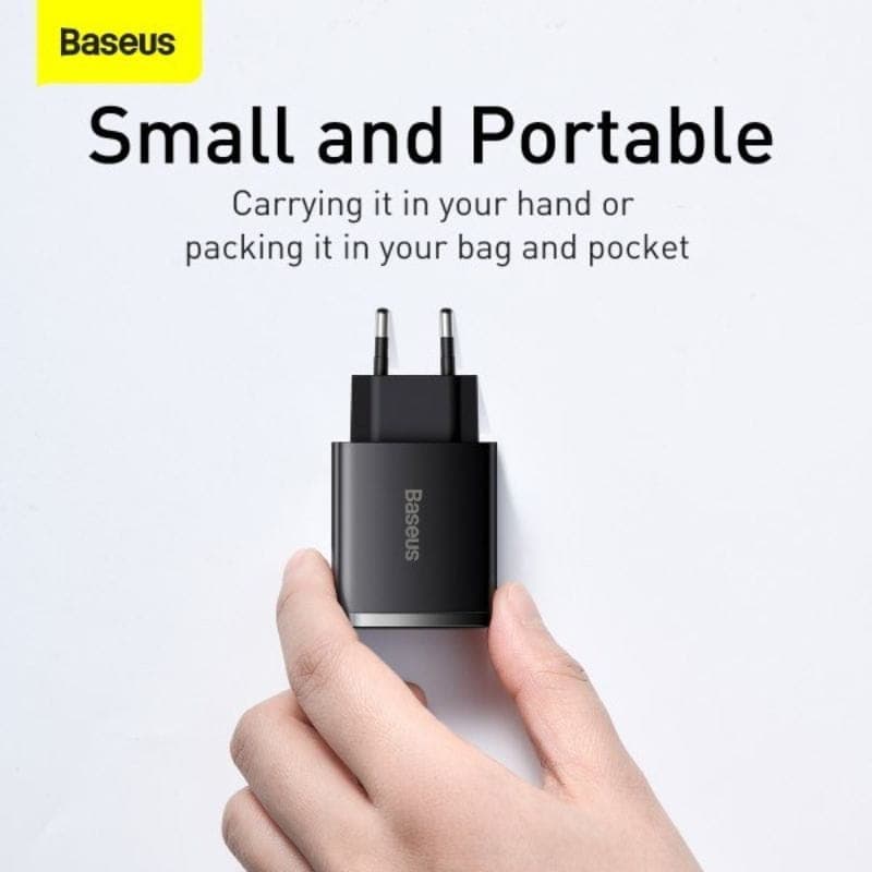 Baseus Compact Quick Charger 30W Noir - Chargeur mural 2xUSB-A 1xUSB-C petit format