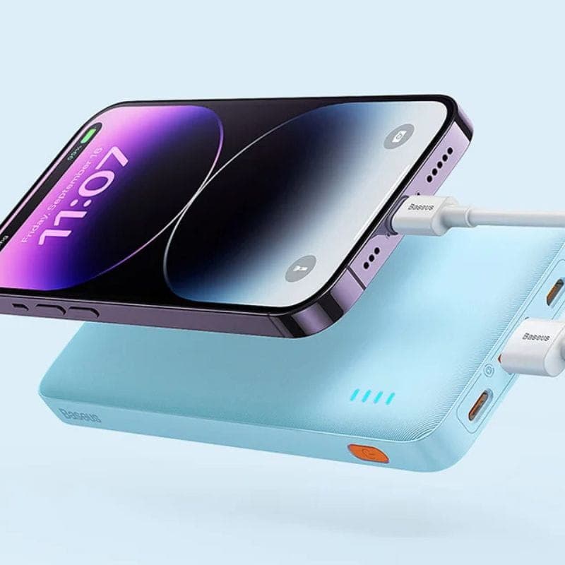 Baseus Airpow 10000 mAh 20W Azul - Power Bank imagen cargando un móvil