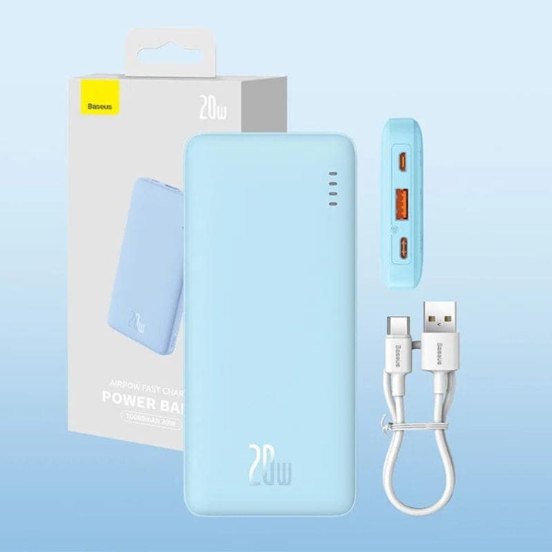 Baseus Airpow 10000 mAh 20W Azul - Power Bank imagen con la caja y el cable