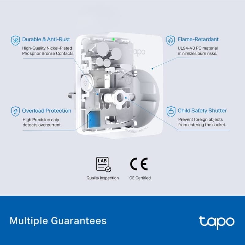 TP-Link Tapo P110M WiFi – prise murale avec obturateur enfant, matériaux anti-feu UL94 V-0, contacts nickelés anti-rouille, protection surcharge et