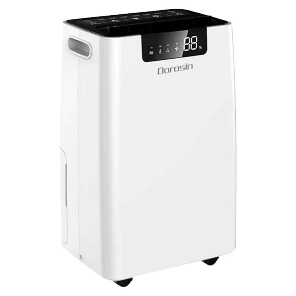 DOROSIN ER-660E 7L - Déshumidificateur blanc compact avec écran LED supérieur, panneau tactile, poignée latérale et réservoir latéral visible sur - Ítem1