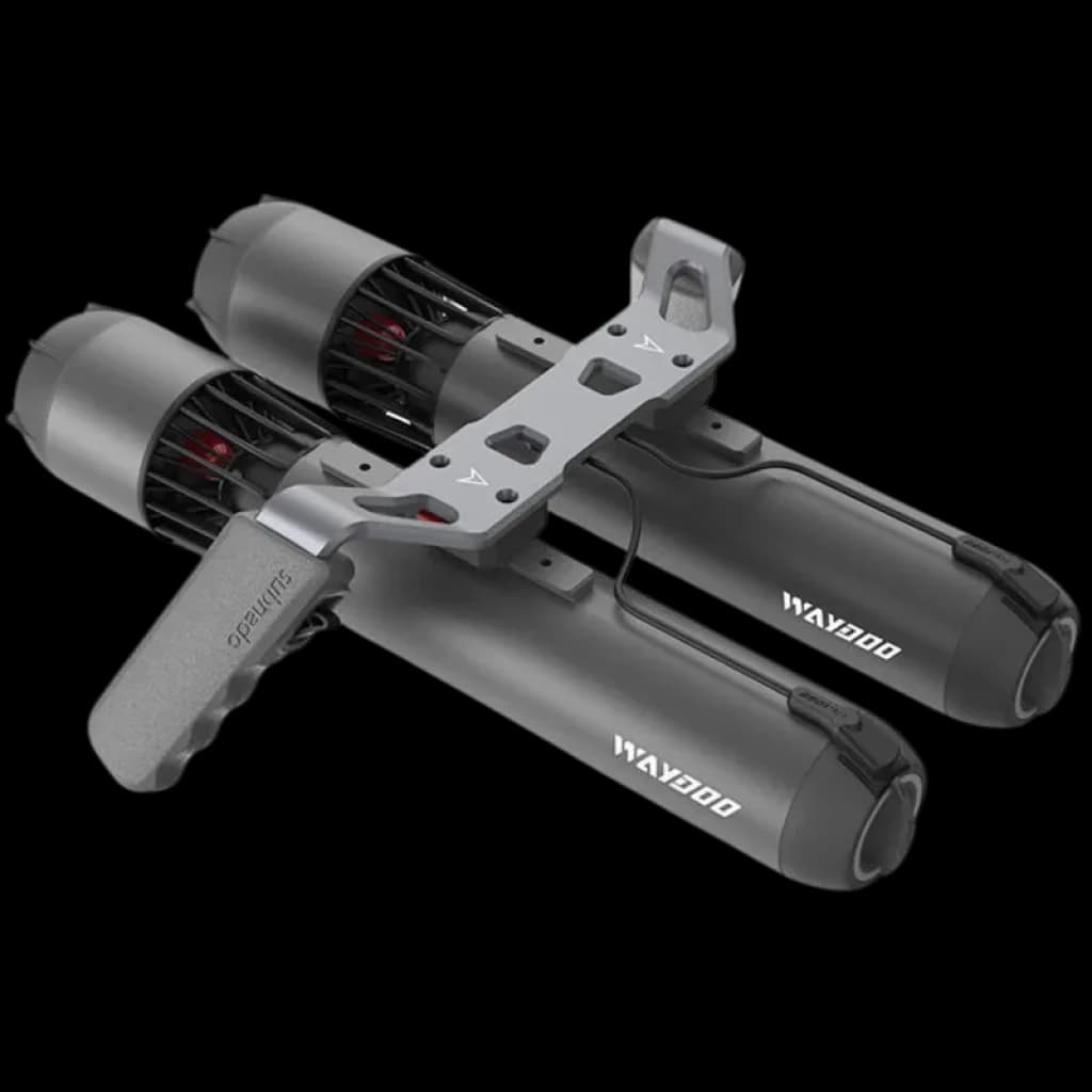 Waydoo - Double support pour scooters sous-marins, cadre en aluminium avec deux propulseurs cylindriques gris, grilles de protection et poignées ergonomiques