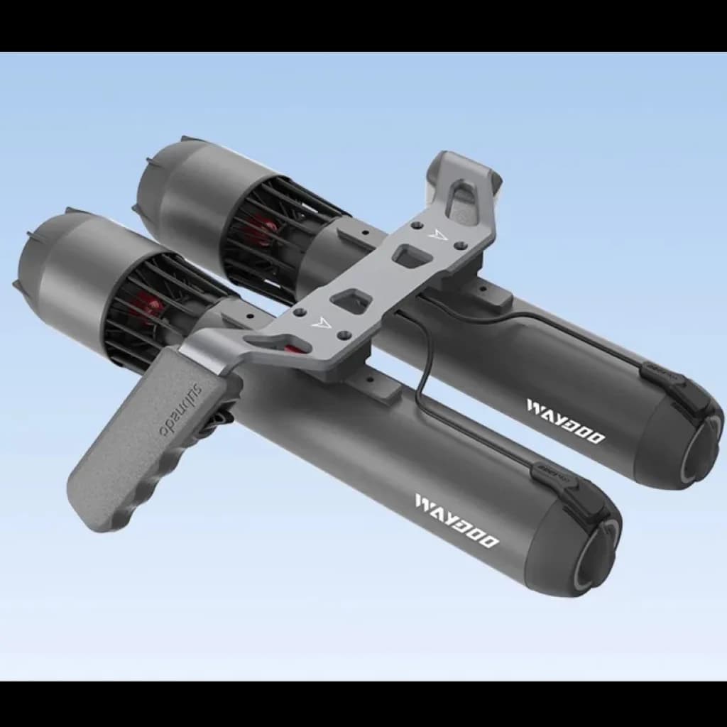 Waydoo - Double support pour scooters sous-marins avec deux propulseurs parallèles, poignée ergonomique, plaque de fixation centrale et corps gris robuste