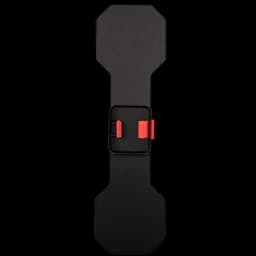 Adaptateur pour SUP Waydoo en aluminium noir, plaque allongée à bords biseautés avec boucle centrale rouge pour fixation rapide et sûre