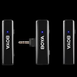 Boya LINK – Kit micro sans fil noir, trois modules compacts avec logo BOYA, voyant LED bleu et connecteur jack 3,5 mm escamotable, USB-C/Lightning