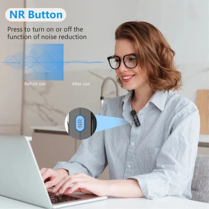 Boya By-v1 Microfone Lavalier 2.4 GHz com receptor Lightning, clipe de lapela e botão NR para redução de ruído, ideal para gravações claras