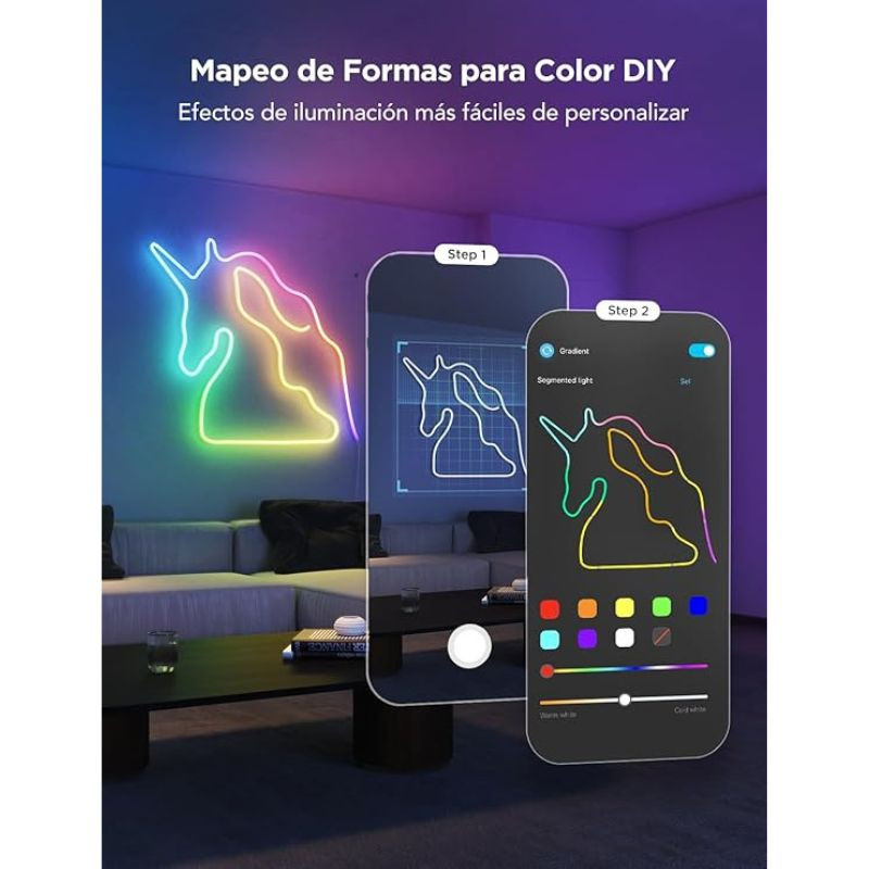 Bande lumineuse LED RGBIC 5 m Govee H61D5, néon flexible multicolore, contrôle Wi‑Fi/Bluetooth via app, effets dynamiques, compatible Matter/Alexa/Google. - Ítem1