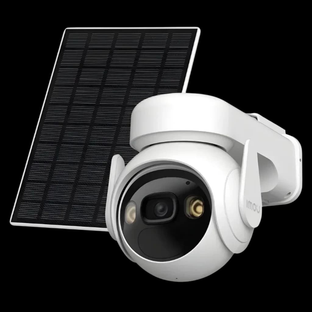 Imou Cell Pt Lite com painel solar, câmara exterior 2K QHD, lente dupla, focos LED, caixa branca IP66, bateria 5000 mAh, montagem orientável e compacta