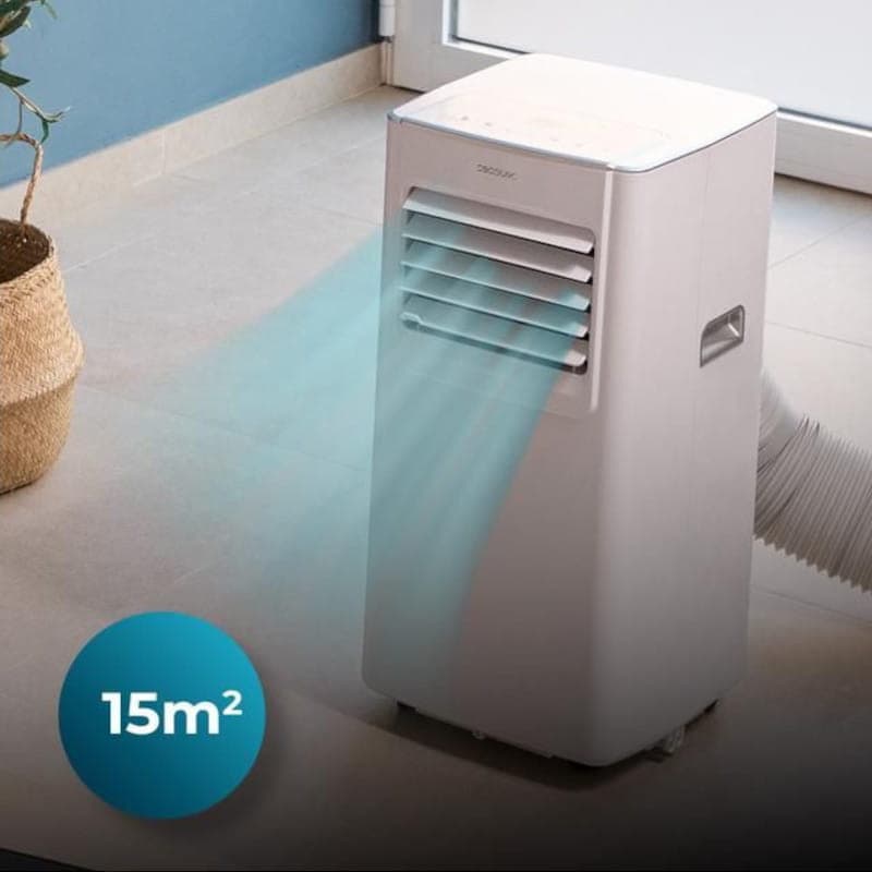 Cecotec ForceClima 7100 Soundless, aire acondicionado portátil blanco con rejilla frontal, tubo de extracción, asas laterales y ruedas, ideal para 15 m²