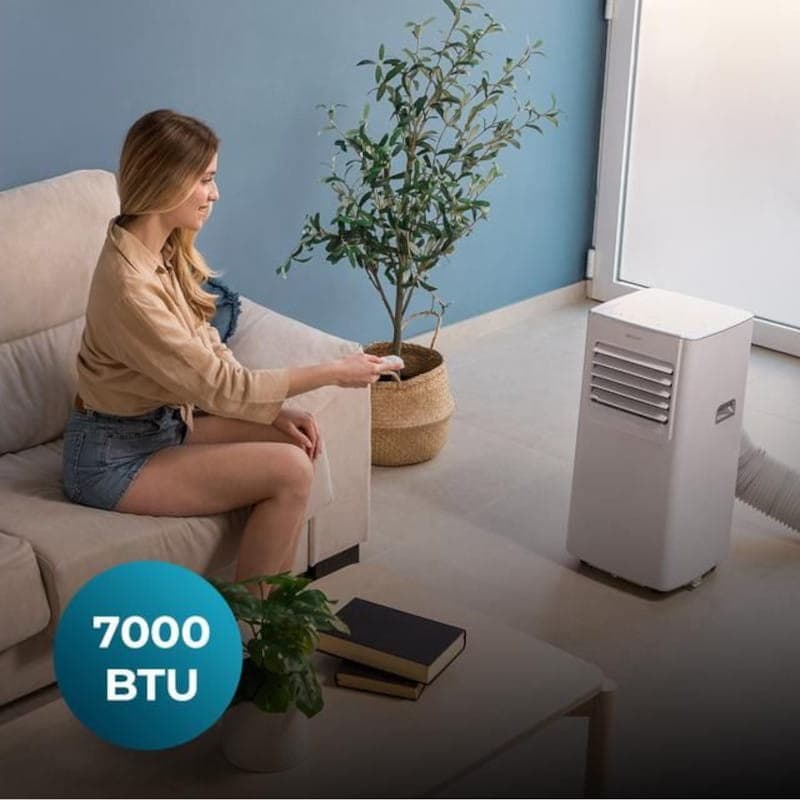 Cecotec ForceClima 7100 Soundless, aire acondicionado portátil blanco con rejillas frontales, mando a distancia y tubo de evacuación, potencia 7000 BTU