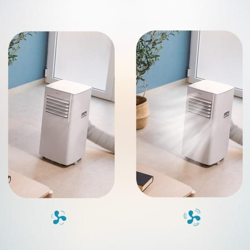 Cecotec ForceClima 7100 Soundless, aire acondicionado portátil blanco con rejillas frontales, ruedas y tubo de salida, diseño compacto y silencioso