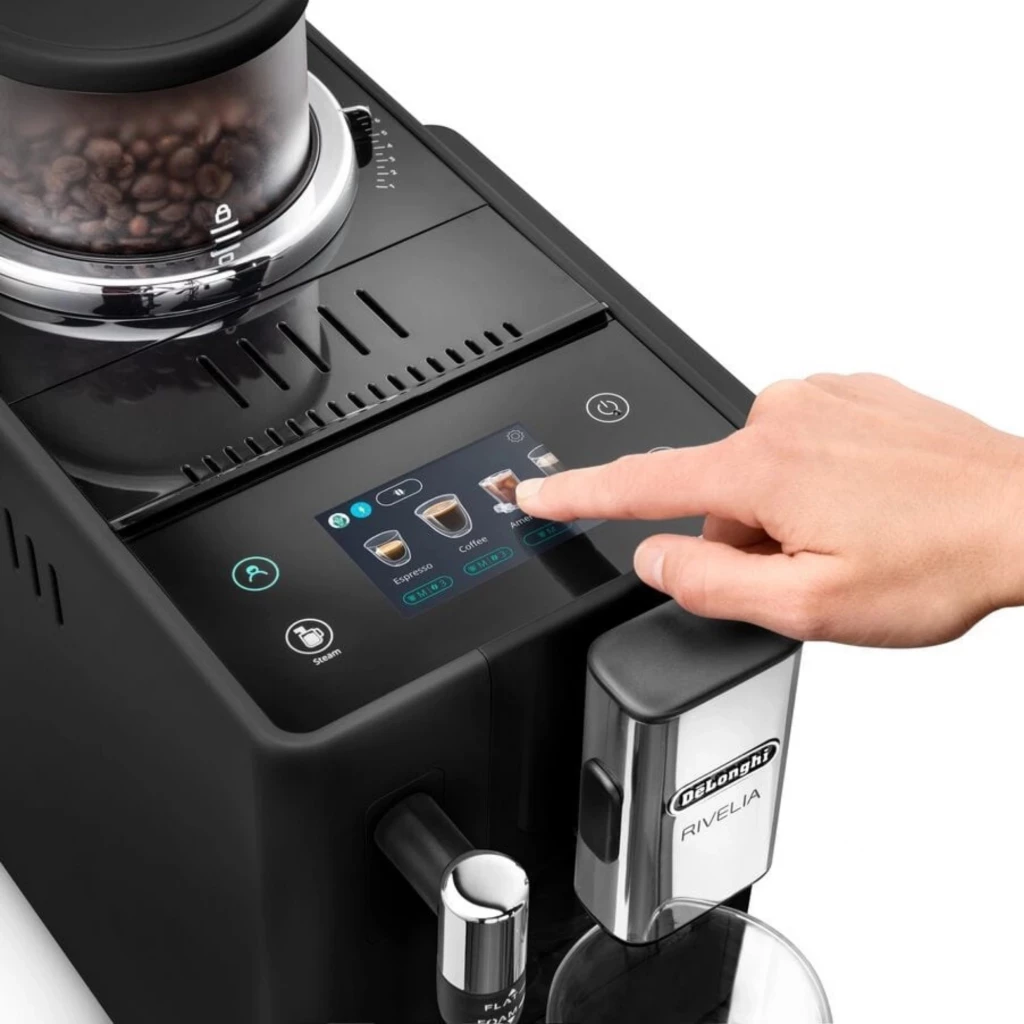 DeLonghi Rivelia EXAM440.35.B preta e prata com ecrã tátil 3,5, bico duplo para dois espressos, vaporizador de leite lateral e 19 bar de pressão - Item1