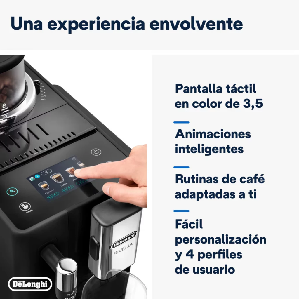 DeLonghi Rivelia EXAM440.35.B preta e prata com ecrã tátil 3,5, bico duplo para dois espressos, vaporizador de leite lateral e 19 bar de pressão - Item8